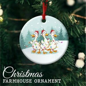 Christmas Ornament Farmhouse Ducks with Lights Ceramic Xmas Tree Decor